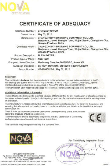 ประเทศจีน Changzhou Yibu Drying Equipment Co., Ltd รับรอง
